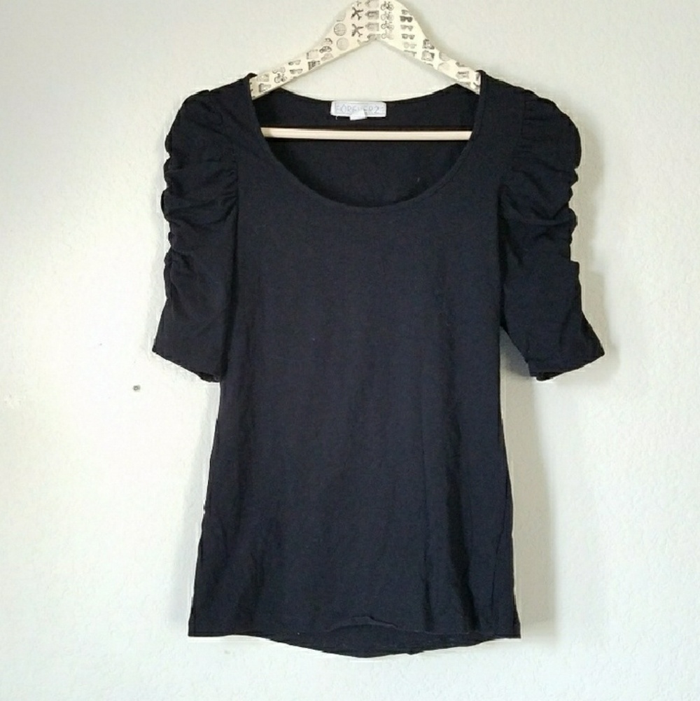 Forever 21 Black Ruched Sleeve Blouse